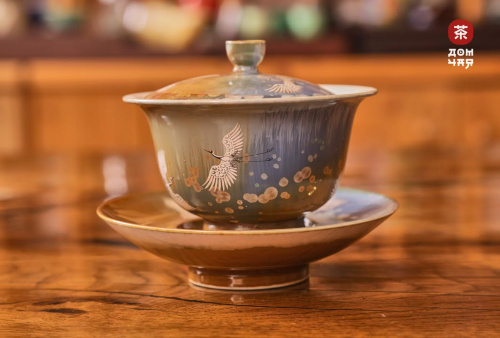 Гайвань Цзиньдэчжэнь "Журавли", Ручная Роспись Серебром,180 мл.