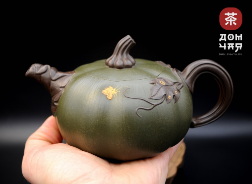 Авторский Исинский чайник "Тыква", Зеленая глина SHQ #684, 350мл.