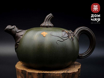 Авторский Исинский чайник "Тыква", Зеленая глина SHQ #684, 350мл.