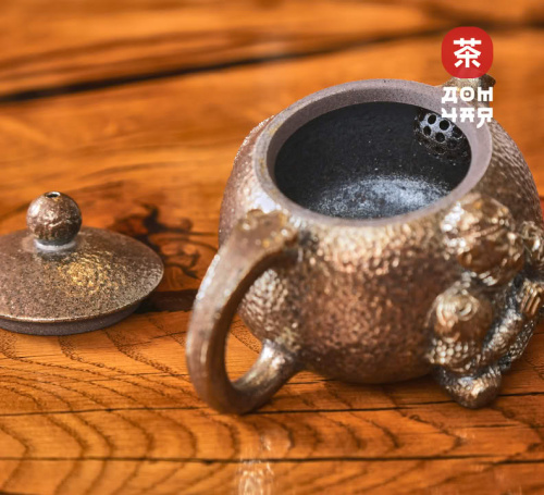 Чайник 185мл "Царь Обезьян", цзяньшуйская керамика, 3D резьба, дровяной обжиг