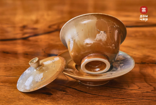 Гайвань Цзиньдэчжэнь "Журавли", Ручная Роспись Серебром,180 мл.