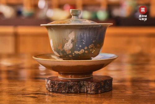 Гайвань Цзиньдэчжэнь "Журавли", Ручная Роспись Серебром,180 мл.