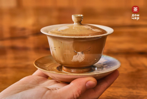 Гайвань Цзиньдэчжэнь "Журавли", Ручная Роспись Серебром,180 мл.