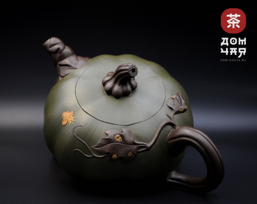 Авторский Исинский чайник "Тыква", Зеленая глина SHQ #684, 350мл.